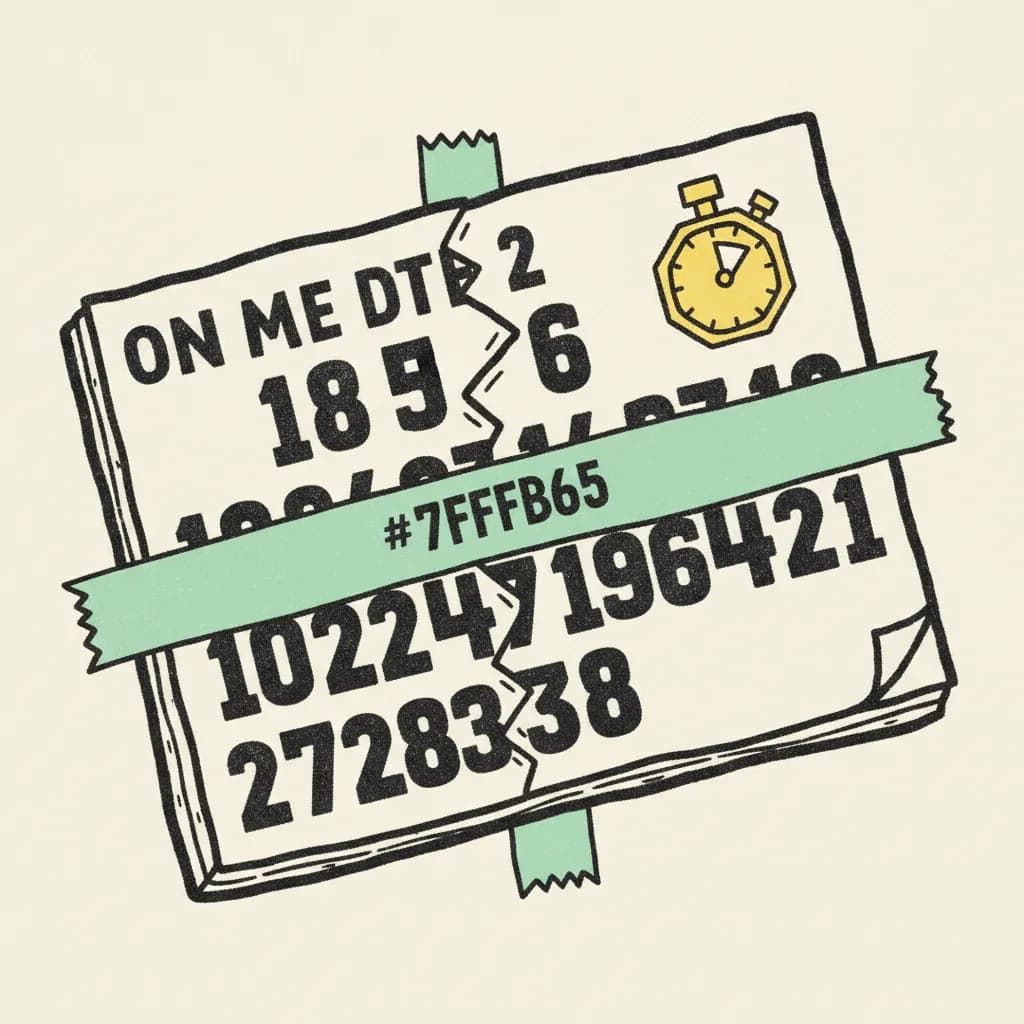 Brutalist illustration of a torn calendar page held together by a mint tape strip with a yellow stopwatch icon in the corner on a cream background.