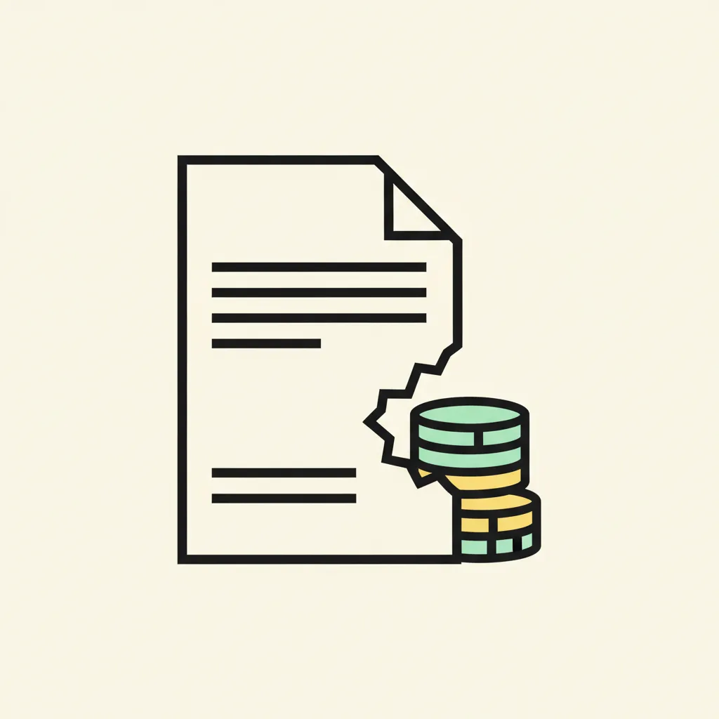 Brutalist editorial illustration of a paper Thai withholding tax certificate stamped with a bold ink percent mark on cream paper, mint tape strip across the top, yellow highlighter blob on one line of the withholding table, paper creator invoice tucked underneath.