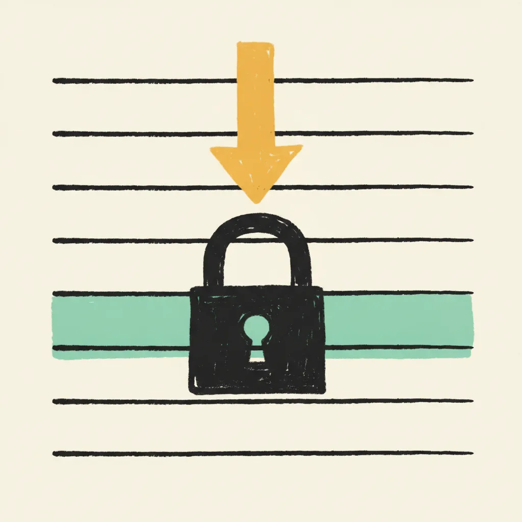 A ruled budget worksheet with one row highlighted in mint and a black padlock icon locked over it.
