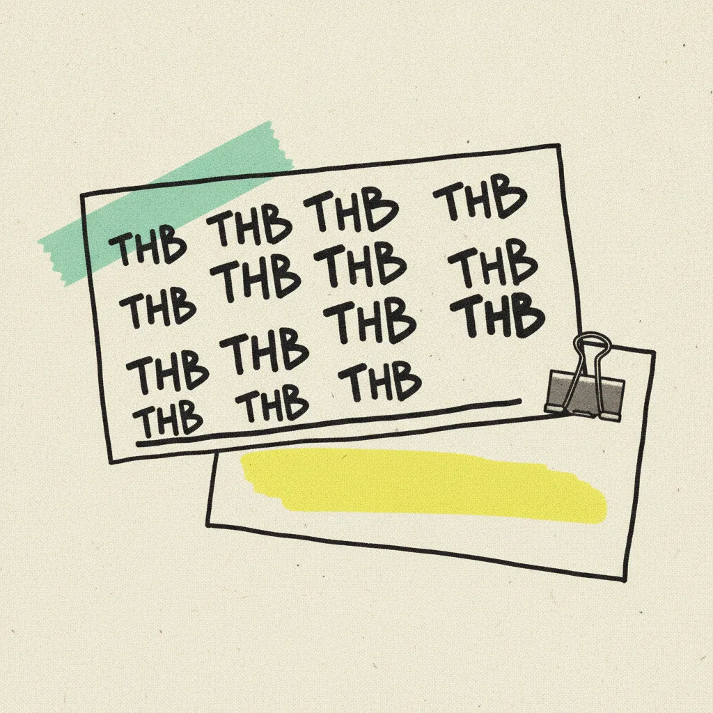 Two stacked rate cards, the celebrity one oversized with mint tape and bold THB dashes, the creator one smaller with a yellow highlight on a single row.