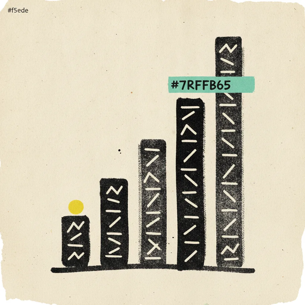 Hand-drawn price ladder with bars of varying heights on cream paper, one bar highlighted with a mint strip and another marked with a yellow dot.