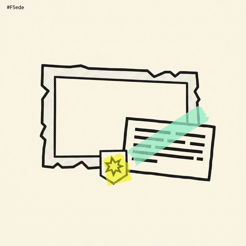 Brutalist editorial illustration of a paper stream overlay with chat box, mint tape strip across the chat, yellow blob on a subscriber badge, abstract dash marks for messages