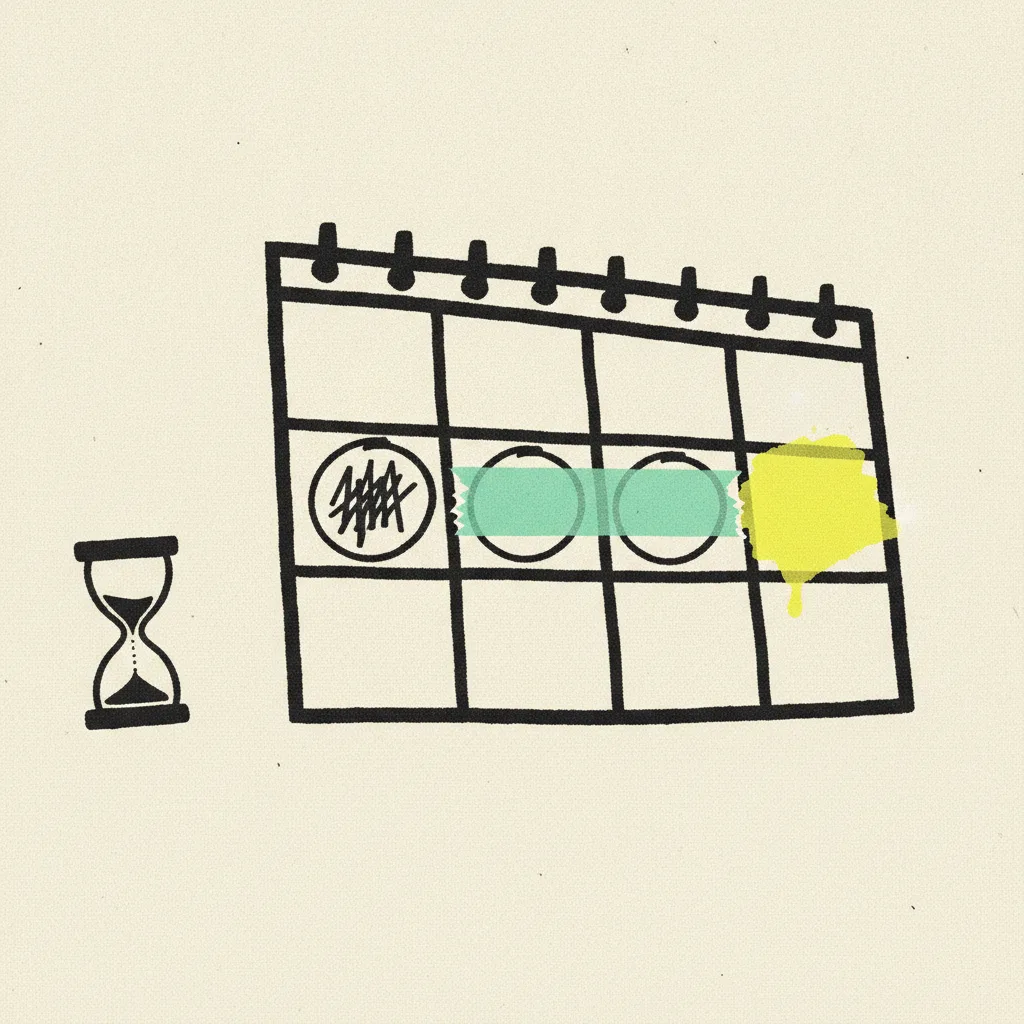 Paper calendar with stage markers across the production timeline