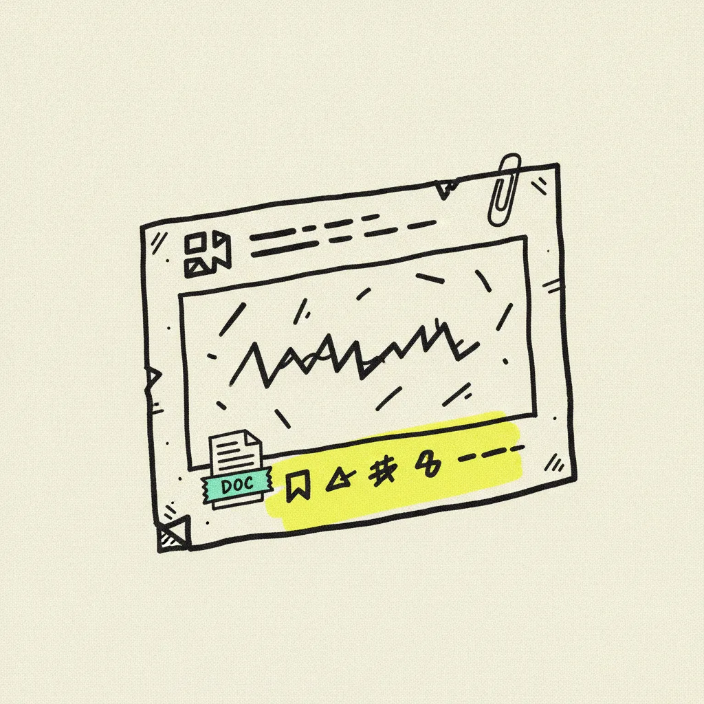 Paper LinkedIn-style feed card on cream paper with a document icon wrapped in mint tape and a yellow highlighter blob behind an abstract reaction row