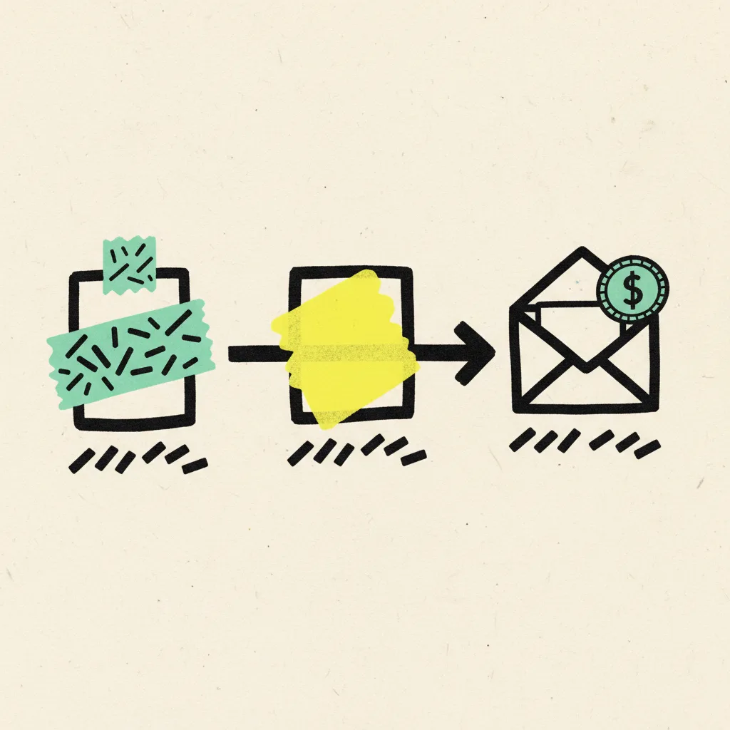 Three-stage payment timeline showing deposit, shoot-day, and delivery boxes on cream paper
