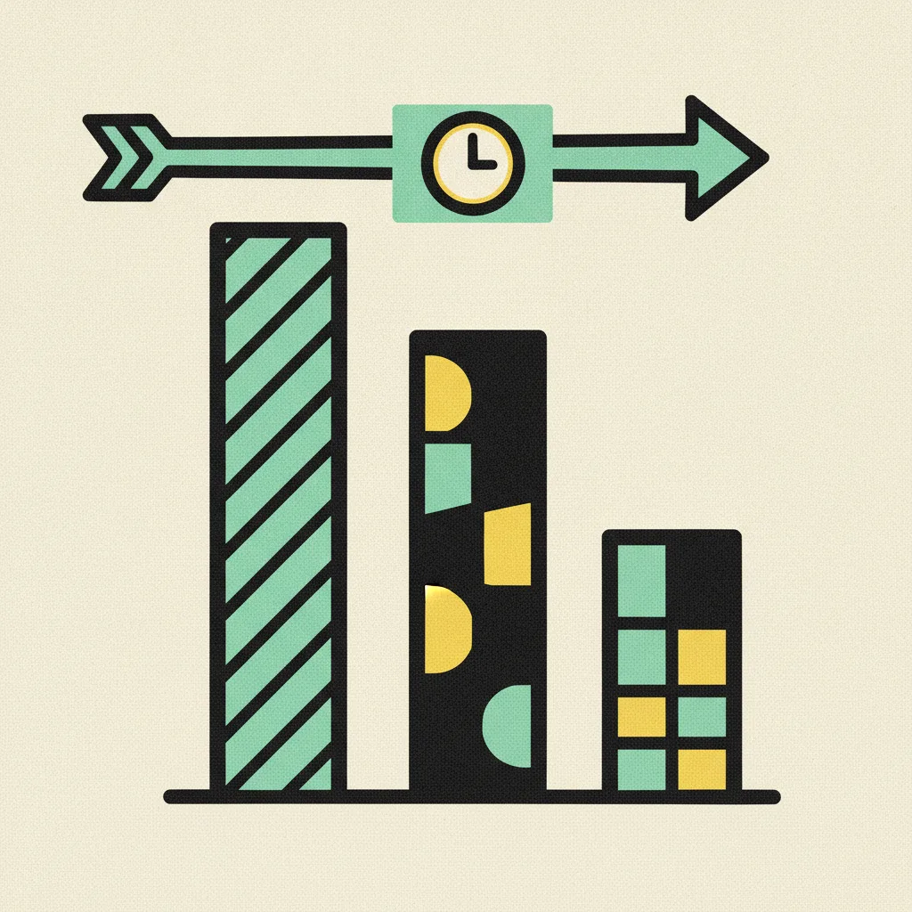 Three bars descending in height with a flat performance line and a clock, signalling a stalled campaign.