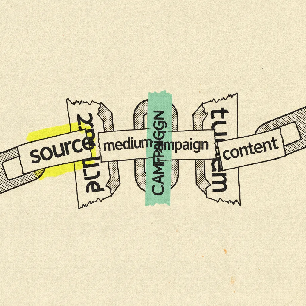 Paper link splitting into five labelled ribbons across a cream page.